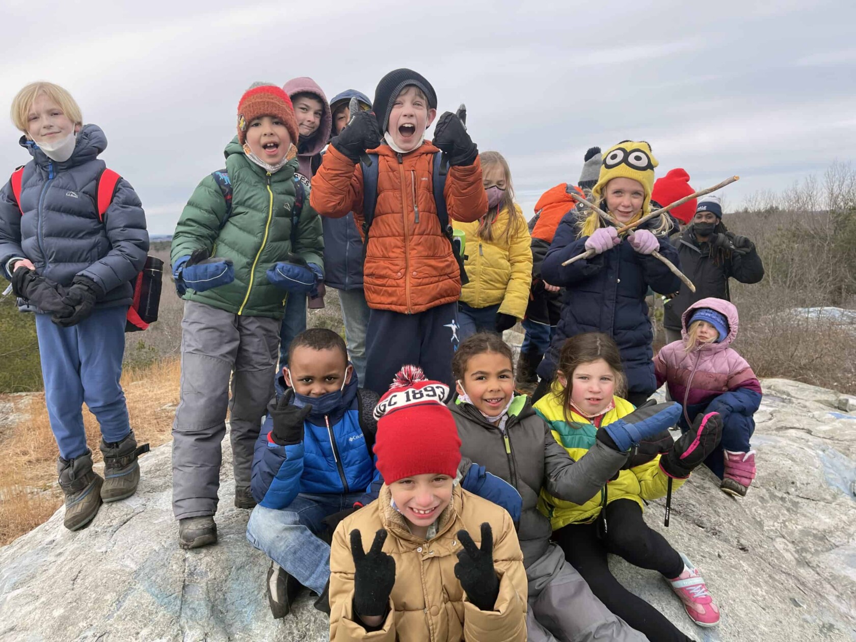 Kids cheering after a climb.